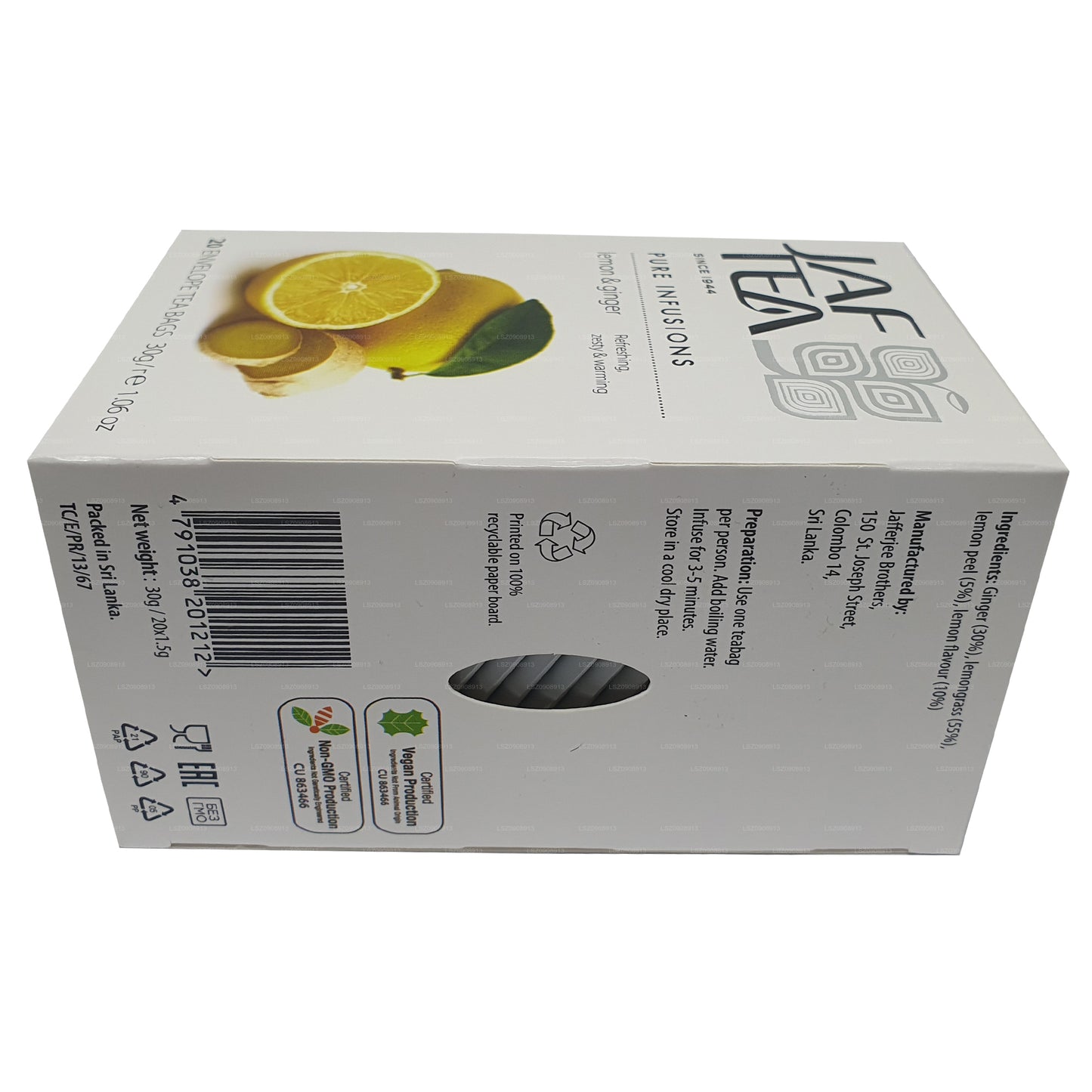 Jaf Tea Pure Infusions Lemon & Ginger Tea (30g) Foil Envelop Tea Bags