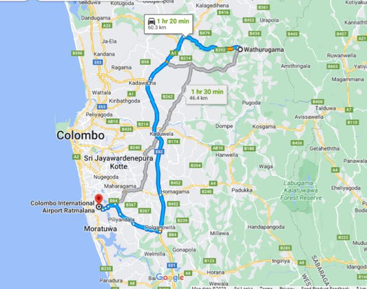 Wathurugama City to Colombo Airport (CMB) Private Transfer