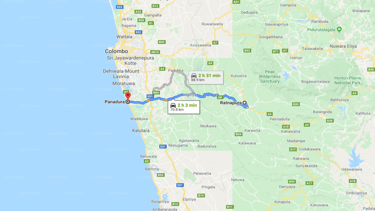 Ratnapura City to Panadura City Private Transfer