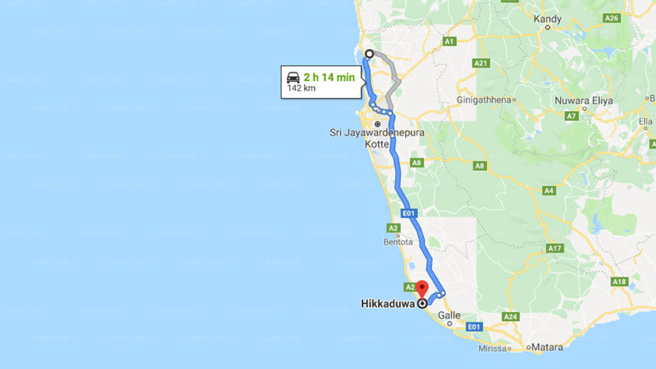 Transfer between Colombo Airport (CMB) and Hikkaduwa Beach Hotel, Hikkaduwa