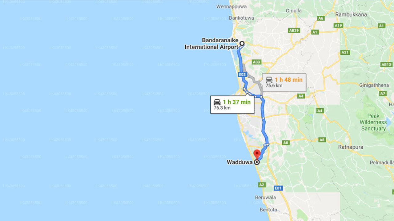 Transfer between Colombo Airport (CMB) and Little Villa, Wadduwa