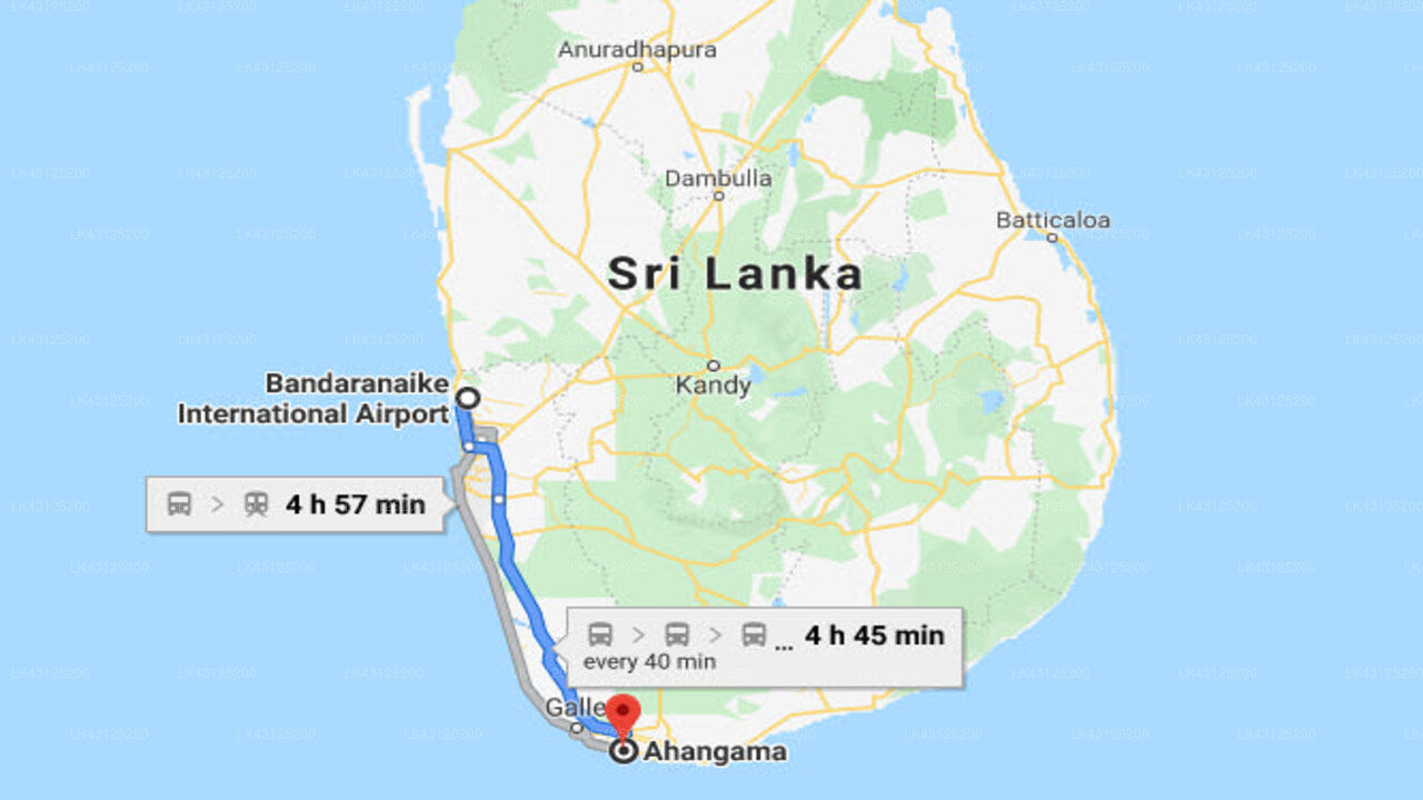 Transfer between Colombo Airport (CMB) and Hotel Amelia, Ahangama