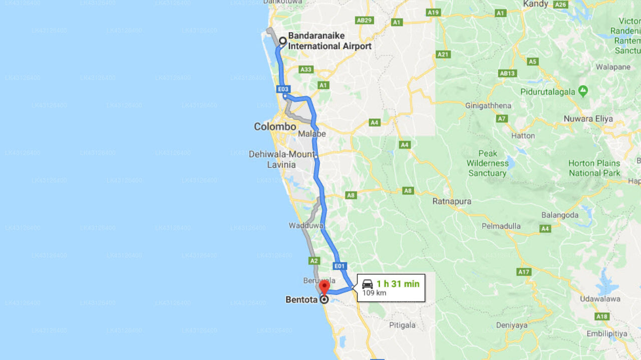 Transfer between Colombo Airport (CMB) and Villa SriPali, Bentota