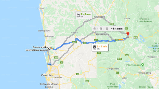 Transfer between Colombo Airport (CMB) and Thorana Bungalow, Kandy