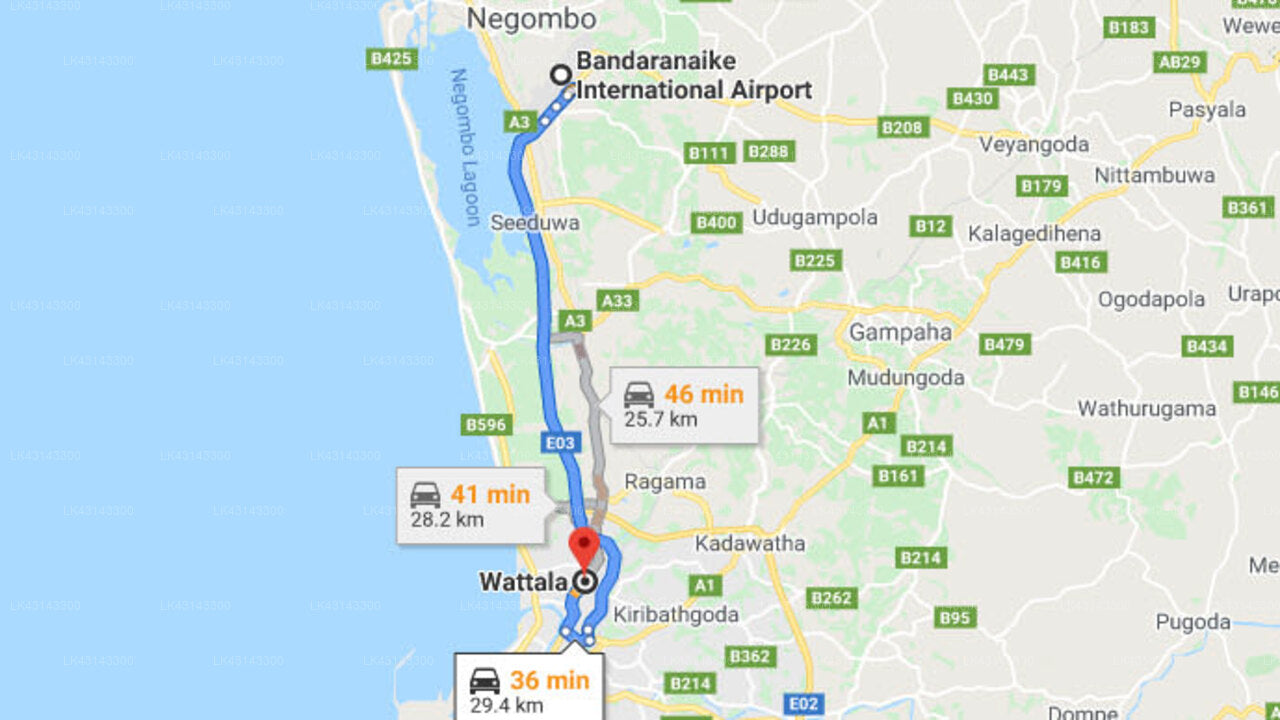 Transfer between Colombo Airport (CMB) and Kay Jay Villa, Wattala