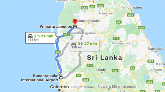 Transfer between Colombo Airport (CMB) and Leopard Den Hotel, Wilpattu