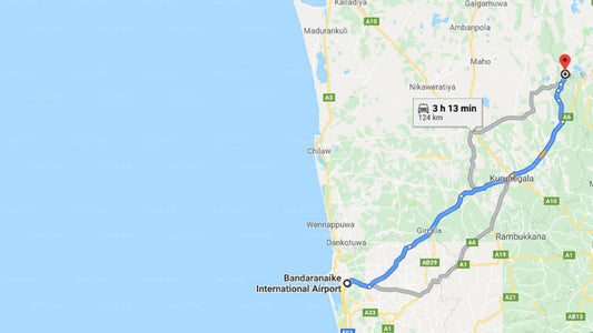 Transfer between Colombo Airport (CMB) and The Well House, Galapita