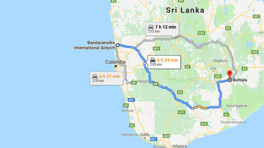 Transfer between Colombo Airport (CMB) and Wild Escape, Buttala