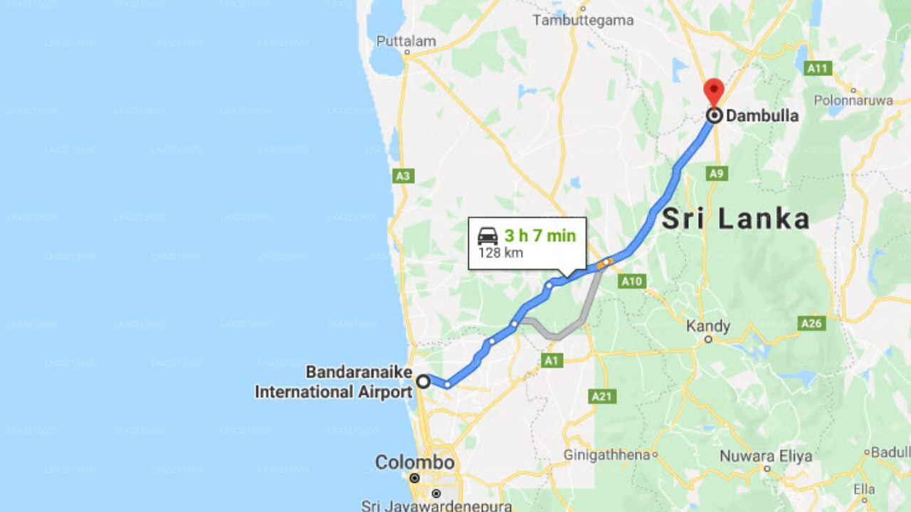 Transfer between Colombo (CMB) Airport and Rangiri Dambulla Resort, Dambulla