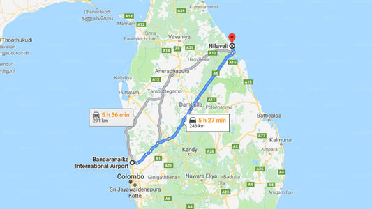 Transfer between Colombo Airport (CMB) and Vista Bay Beach Hotel, Nilaveli