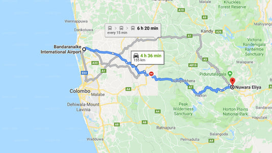 Transfer between Colombo Airport (CMB) and Tranquil Villa, Nuwara Eliya