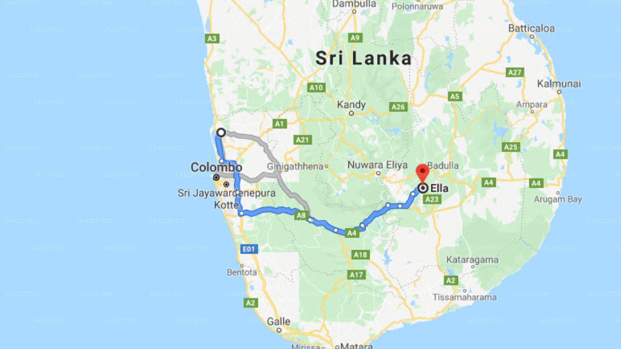 Transfer between Colombo Airport (CMB) and Aloft Grand Hotel, Ella